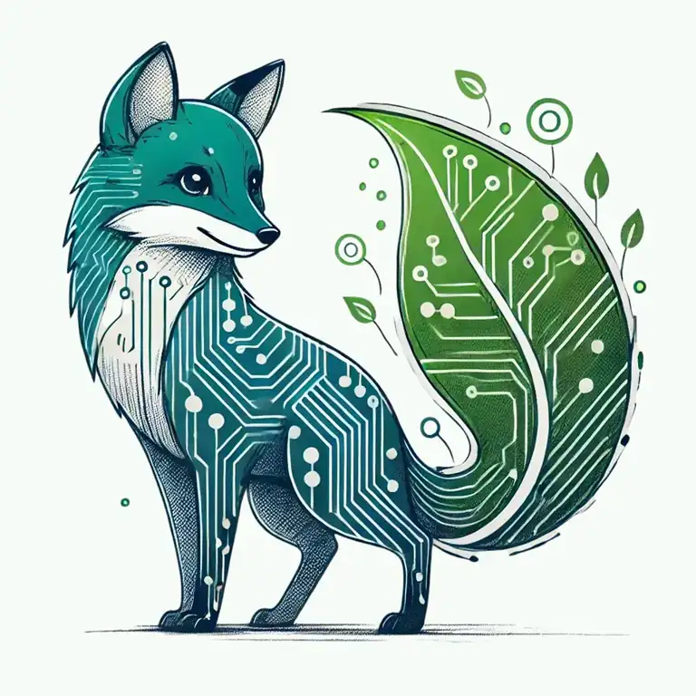 Stylized fox incorporating circuits and leaves