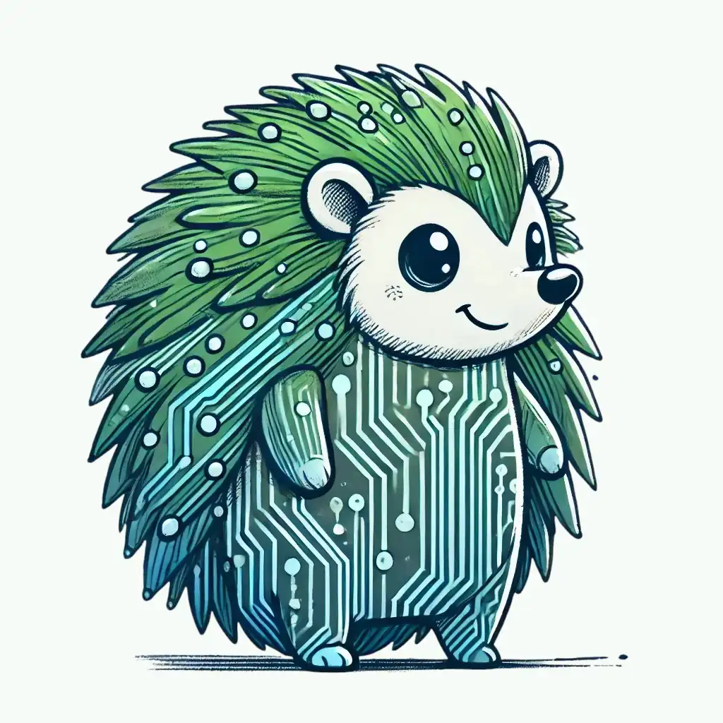 Stylized image of a hedgehog incorporating imagery of circuits